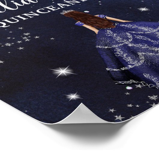 Starry Night Navy Blue Silver Quinceañera Geburtst Poster (Ecke)