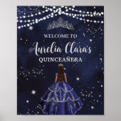 Starry Night Navy Blue Silver Quinceañera Sweet 16 Poster (Vorne)
