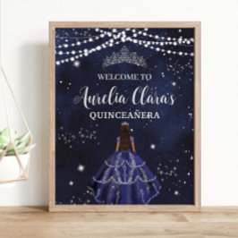 Starry Night Navy Blue Silver Quinceañera Sweet 16 Poster