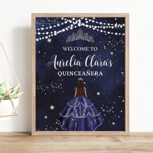 Starry Night Navy Blue Silver Quinceañera Sweet 16 Poster