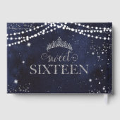 Starry Night Navy Blue Silver Sweet 16 Birthday Gästebuch (Rückseite)