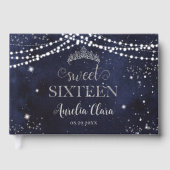 Starry Night Navy Blue Silver Sweet 16 Birthday Gästebuch (Vorderseite)