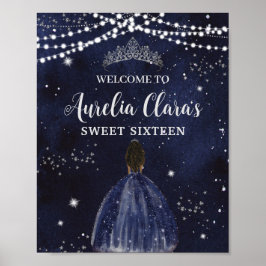 Starry Night Navy Blue Silver Sweet 16 Brown Girl Poster