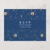 Starry Night Navy Blue und Gold Wedding RSVP Postkarte (Vorderseite)