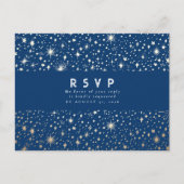 Starry Night Navy Blue und Gold Wedding RSVP Postkarte (Vorderseite)