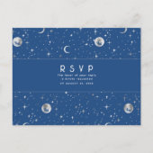 Starry Night Navy Blue und Silver Wedding RSVP Postkarte (Vorderseite)