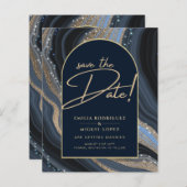 Starry Night Navy Gold Agate Wedding RETT DATE (Vorne/Hinten)