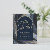 Starry Night Navy Gold Agate Wedding RETT DATE (Stehend Vorderseite)