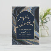 Starry Night Navy Gold Agate Wedding RETT DATE Einladung (Stehend Vorderseite)