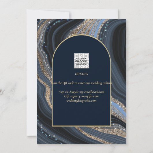 Starry Night Navy Gold Agate Wedding RETT DATE Einladung (Rückseite)