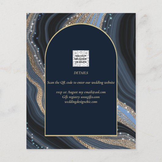 Starry Night Navy Gold Agate Wedding RETT DATE Flyer (Hinten)