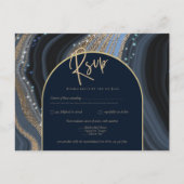 Starry Night Navy Gold Agate Wedding RSVP Postkarte (Vorderseite)