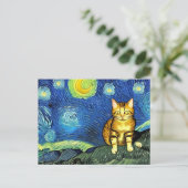 Starry Night Niedlich Vincent Van Gogh Cat Postkarte (Stehend Vorderseite)