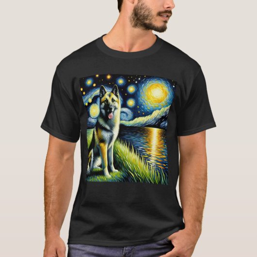 Starry Night Norwegisch Elkhound Dog Van Gogh Love T-Shirt (Vorderseite)