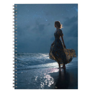 Starry Night Ocean Starlight Silhouette Art Notebo Notizblock