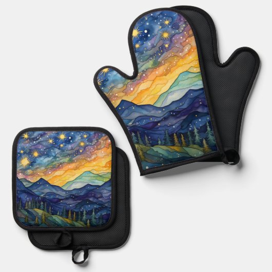 Starry Night Ofenhandschuh & Topflappen-Set (Vorderseite/Rückseite)