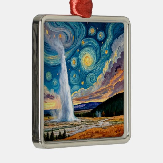 Starry Night Old Faithful Yellowstone Park Ornament Aus Metall (Rechts)