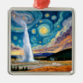 Starry Night Old Faithful Yellowstone Park Ornament Aus Metall (Vorne)