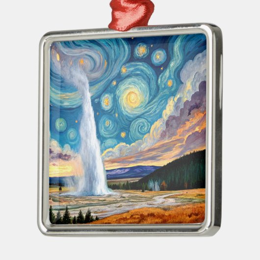 Starry Night Old Faithful Yellowstone Park Ornament Aus Metall (Links)