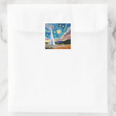 Starry Night Old Faithful Yellowstone Park Quadratischer Aufkleber (Tasche)
