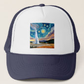 Starry Night Old Faithful Yellowstone Park Truckerkappe (Vorderseite)