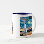 Starry Night Old Faithful Yellowstone Park Zweifarbige Tasse (VorderseiteRechts)