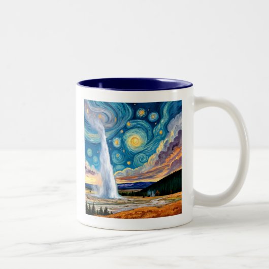 Starry Night Old Faithful Yellowstone Park Zweifarbige Tasse (Rechts)