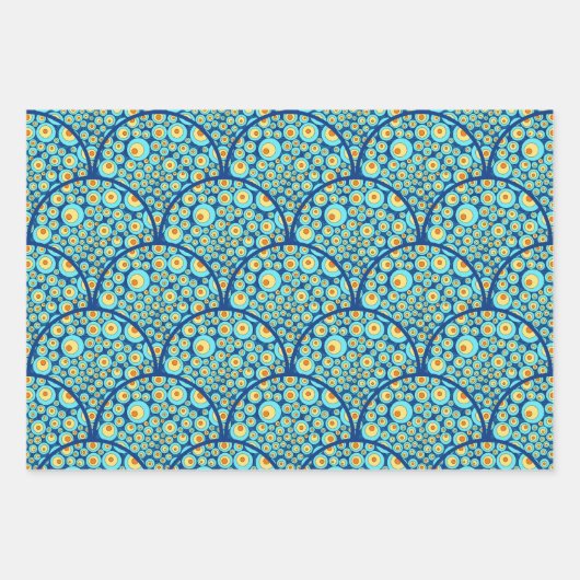 Starry Night on Sea Doodle Art Deco Scallop Geschenkpapier Set (Vorderseite)