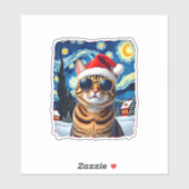 Starry Night Orange Tabby Cat Christmas Aufkleber (Blatt)