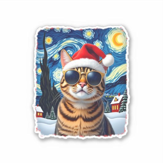 Starry Night Orange Tabby Cat Christmas Aufkleber (Vorderseite)
