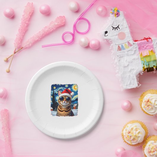 Starry Night Orange Tabby Cat Christmas Pappteller (Party)