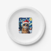 Starry Night Orange Tabby Cat Christmas Pappteller (Vorderseite)