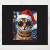 Starry Night Orange Tabby Cat Christmas Schaumweinetikett (Einzelnes Label)