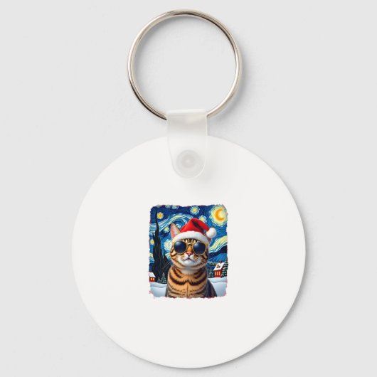 Starry Night Orange Tabby Cat Christmas Schlüsselanhänger (Vorderseite)