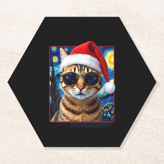 Starry Night Orange Tabby Cat Christmas Untersetzer (Vorderseite)