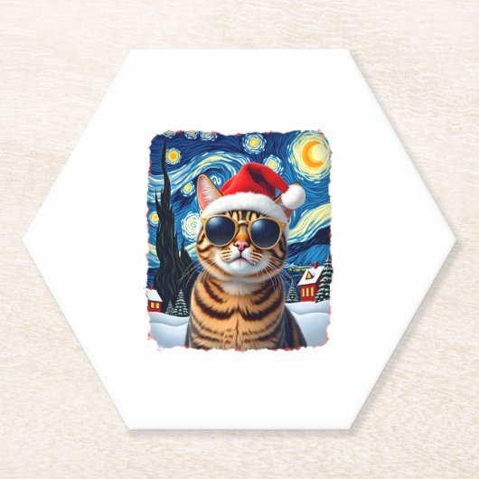 Starry Night Orange Tabby Cat Christmas Untersetzer (Vorderseite)