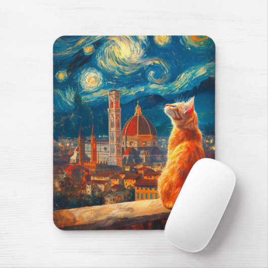 Starry Night Over Florence | Ginger Cat Art Mousepad (Mit Mouse)