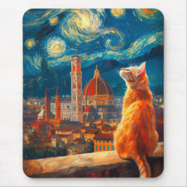 Starry Night Over Florence | Ginger Cat Art Mousepad