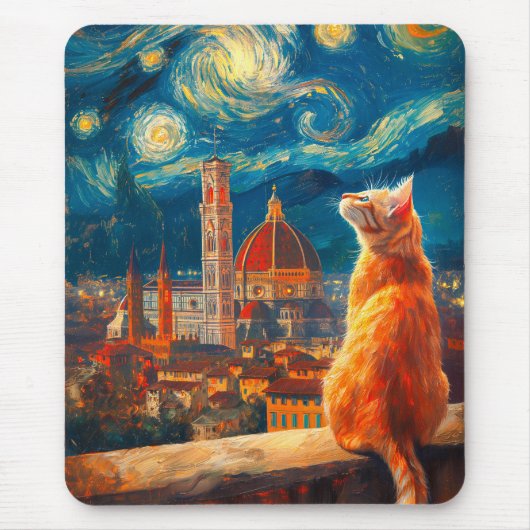 Starry Night Over Florence | Ginger Cat Art Mousepad (Vorne)