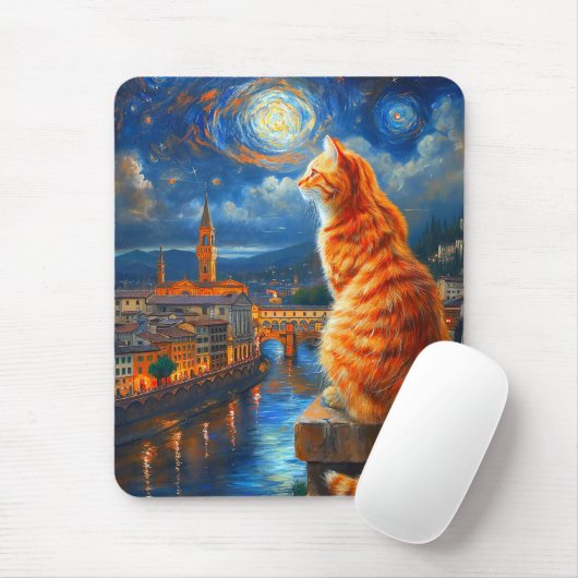 Starry Night Over Florence | Ginger Cat Art Mousepad (Mit Mouse)