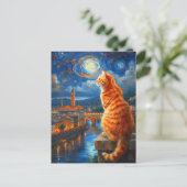 Starry Night Over Florence | Ginger Cat Art Postkarte (Stehend Vorderseite)