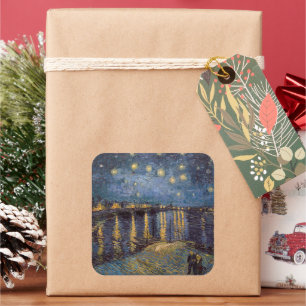 Starry Night Over Rhone River von Vincent Van Gogh Quadratischer Aufkleber