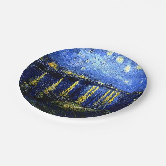 Starry Night over Rhone, Van Gogh art Pappteller (Schrägansicht)