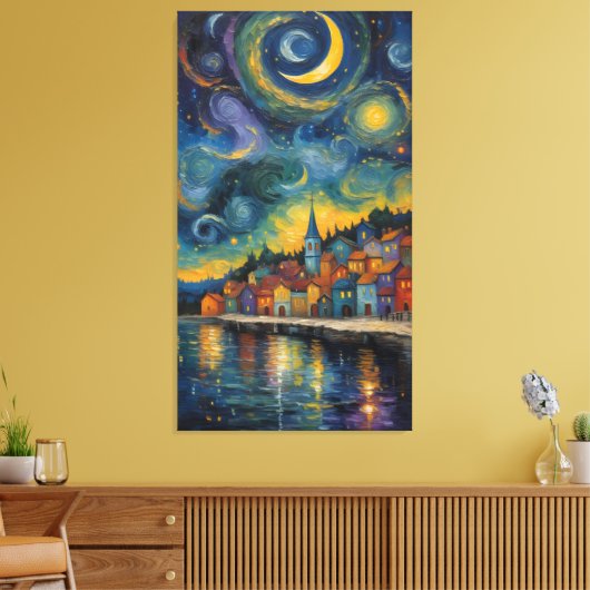 Starry Night Over the Harbor Village Leinwanddruck (Insitu (Wohnzimmer))