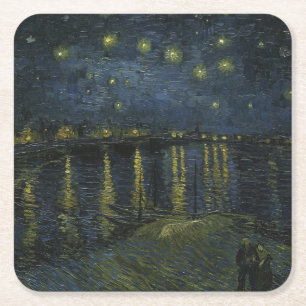 Starry Night Over the Rhône, Ölgemälde Van Gogh Rechteckiger Pappuntersetzer