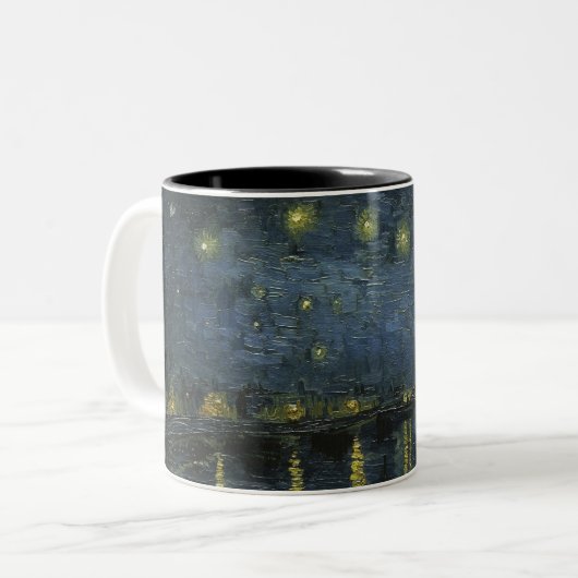 Starry Night Over the Rhône, Ölgemälde Van Gogh Zweifarbige Tasse (Vorderseite Links)