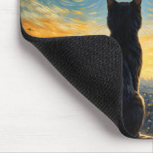 Starry Night Overlook Black Cat & Twinkling Town  Mousepad (Ecke)