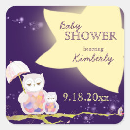 Starry Night Owls Baby Dusche Quadratischer Aufkleber