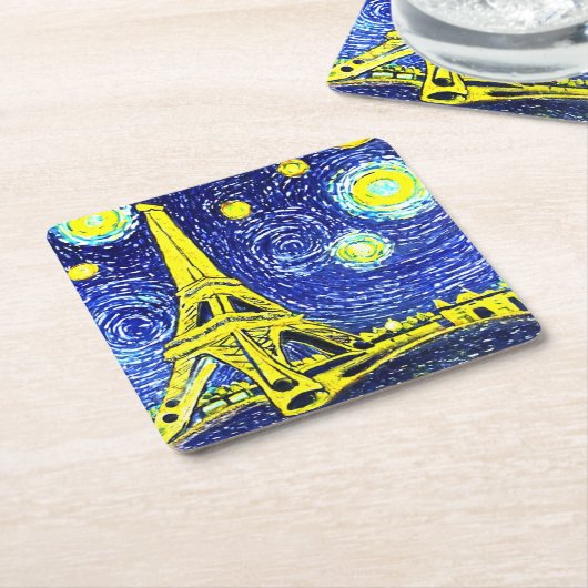 Starry Night Paris Frankreich Rechteckiger Pappuntersetzer (angewinkelt)