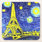 Starry Night Paris Frankreich Rechteckiger Pappuntersetzer (Vorderseite)